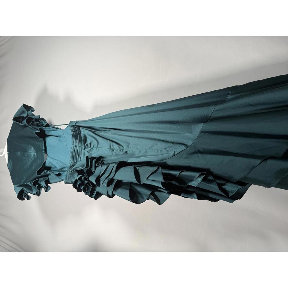 NWT Mac Duggal Green Asymmetrical Ruffle Dress Size 4 - Picture 13 of 13